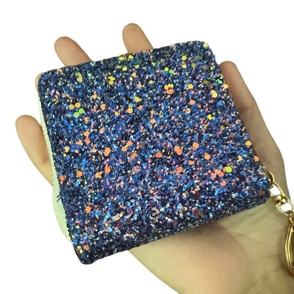 Mini Glitter Keychain Wallet Clip On Iridescent Card Holder Sparkly Small Zipper - Picture 9 of 17